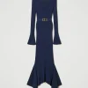 Robes De Cérémonie | Robes Élégantes*TWINSET Milano Robe Midi En Maille Avec Ceinture Et Volant Indigo