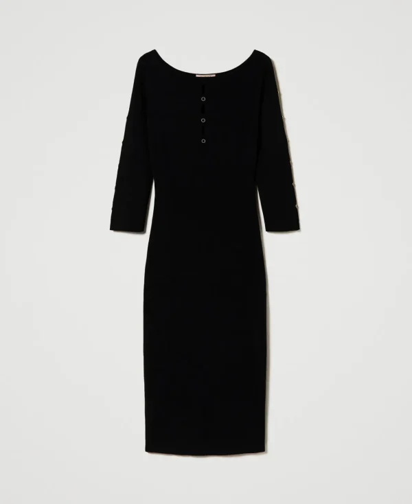 Robes En Maille | Robes Midi*TWINSET Milano Robe Midi En Maille Avec Ajours Et Clous Noir