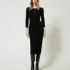 Robes En Maille | Robes Midi*TWINSET Milano Robe Midi En Maille Avec Ajours Et Clous Noir