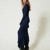 Robes De Cérémonie | Robes Élégantes*TWINSET Milano Robe Midi En Maille Avec Ceinture Et Volant Indigo