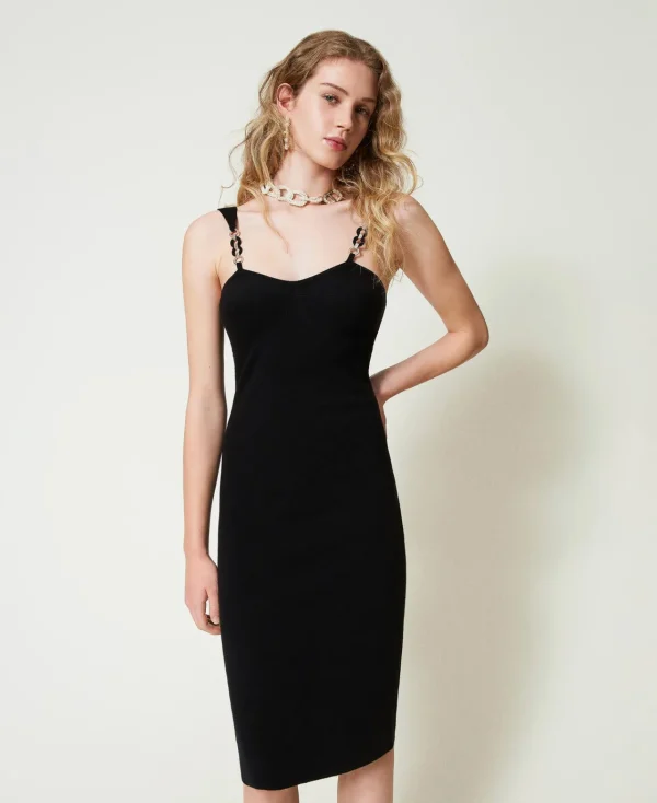 Robes De Cérémonie | Robes Élégantes*TWINSET Milano Robe Midi En Maille Avec Bretelles Bijoux Noir