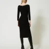 Robes En Maille | Robes Midi*TWINSET Milano Robe Midi En Maille Avec Ajours Et Clous Noir