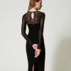 robe_midi_en_maille_avec__3-2.webp Robes Élégantes | Robes En Maille*TWINSET Milano Robe Midi En Maille Avec Tulle Noir