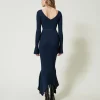 Robes De Cérémonie | Robes Élégantes*TWINSET Milano Robe Midi En Maille Avec Ceinture Et Volant Indigo