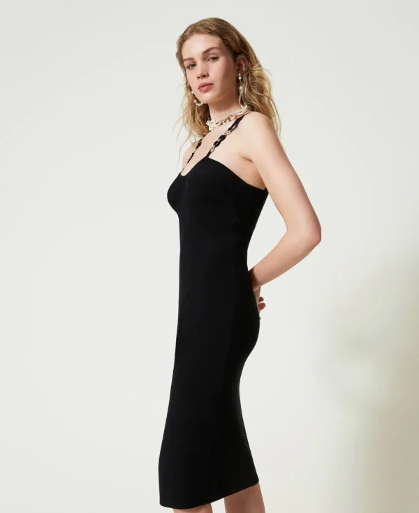 Robes De Cérémonie | Robes Élégantes*TWINSET Milano Robe Midi En Maille Avec Bretelles Bijoux Noir