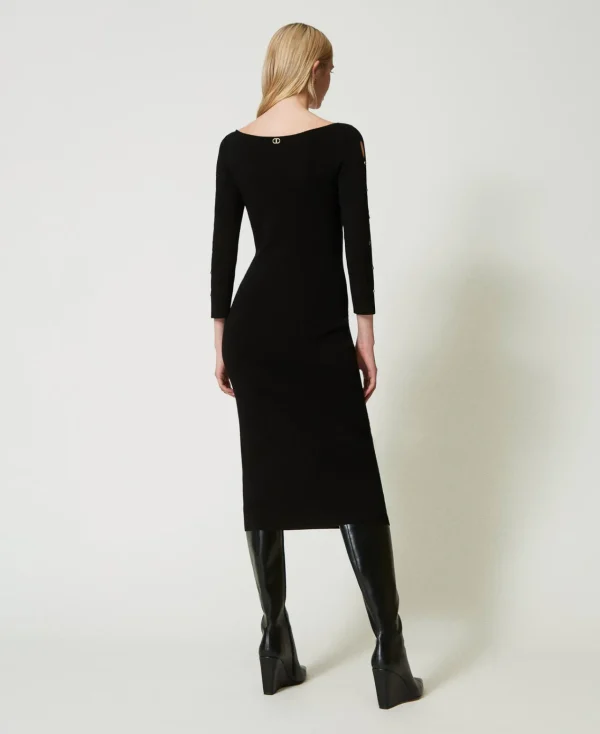 Robes En Maille | Robes Midi*TWINSET Milano Robe Midi En Maille Avec Ajours Et Clous Noir