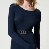 Robes De Cérémonie | Robes Élégantes*TWINSET Milano Robe Midi En Maille Avec Ceinture Et Volant Indigo
