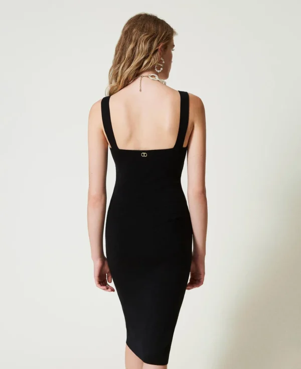 Robes De Cérémonie | Robes Élégantes*TWINSET Milano Robe Midi En Maille Avec Bretelles Bijoux Noir