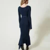 Robes De Cérémonie | Robes Élégantes*TWINSET Milano Robe Midi En Maille Avec Ceinture Et Volant Indigo