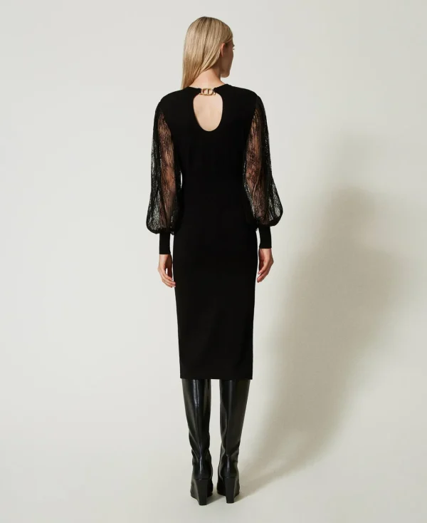 Robes De Cérémonie | Robes Élégantes*TWINSET Milano Robe Midi En Maille Et Dentelle Noir