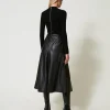 robe_midi_en_maille_et_ti_3.webp Robes En Maille | Robes Midi*TWINSET Milano Robe Midi En Maille Et Tissu Enduit Noir