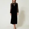 Robes De Cérémonie | Robes Élégantes*TWINSET Milano Robe Midi En Mousseline Et Velours Noir