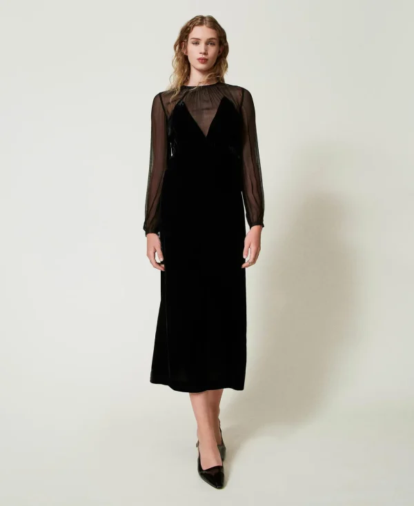 Robes De Cérémonie | Robes Élégantes*TWINSET Milano Robe Midi En Mousseline Et Velours Noir