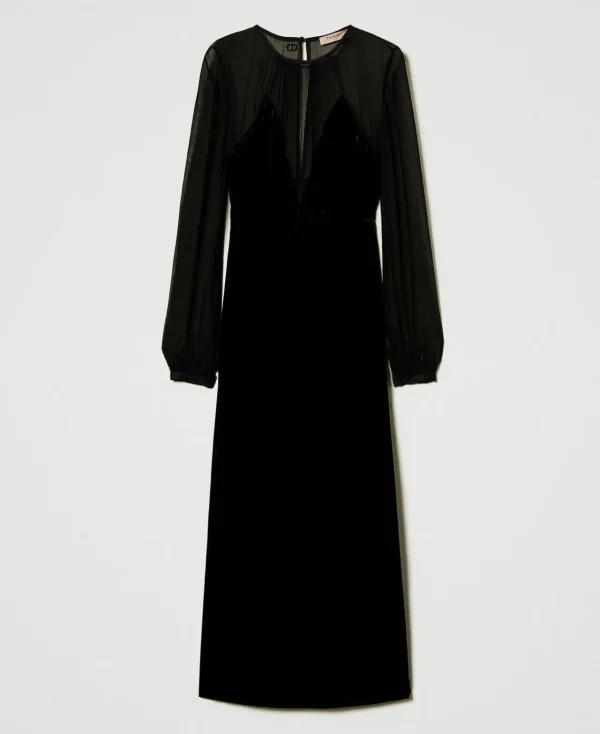 Robes De Cérémonie | Robes Élégantes*TWINSET Milano Robe Midi En Mousseline Et Velours Noir