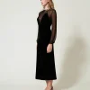 Robes De Cérémonie | Robes Élégantes*TWINSET Milano Robe Midi En Mousseline Et Velours Noir