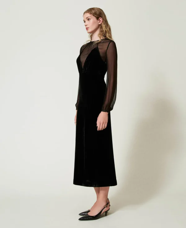 Robes De Cérémonie | Robes Élégantes*TWINSET Milano Robe Midi En Mousseline Et Velours Noir