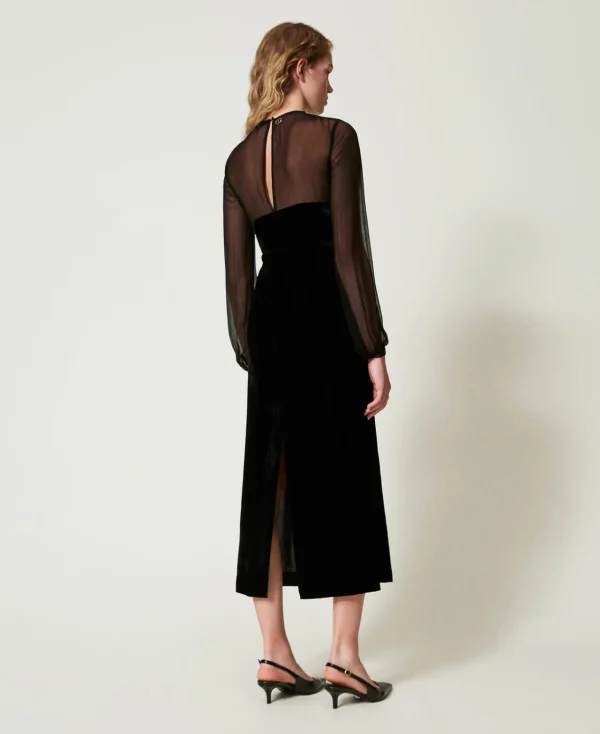 Robes De Cérémonie | Robes Élégantes*TWINSET Milano Robe Midi En Mousseline Et Velours Noir