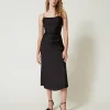 robe_midi_en_satin_avec_d_0.webp Robes De Cérémonie | Robes Midi*TWINSET Milano Robe Midi En Satin Avec Drapé Noir