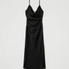 robe_midi_en_satin_avec_d_1.webp Robes De Cérémonie | Robes Midi*TWINSET Milano Robe Midi En Satin Avec Drapé Noir