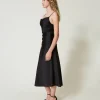 robe_midi_en_satin_avec_d_2.webp Robes De Cérémonie | Robes Midi*TWINSET Milano Robe Midi En Satin Avec Drapé Noir