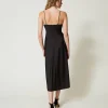 robe_midi_en_satin_avec_d_3.webp Robes De Cérémonie | Robes Midi*TWINSET Milano Robe Midi En Satin Avec Drapé Noir