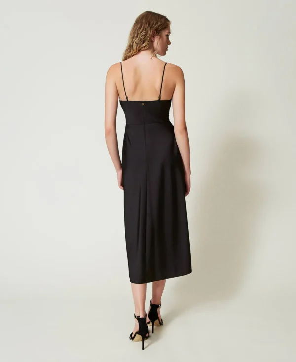 robe_midi_en_satin_avec_d_3.webp Robes De Cérémonie | Robes Midi*TWINSET Milano Robe Midi En Satin Avec Drapé Noir