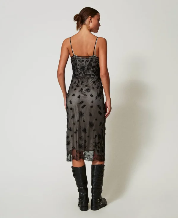 Robes De Cérémonie | Robes Élégantes*TWINSET Milano Robe Midi En Tulle Avec Broderie Réalisée à La Main Noir