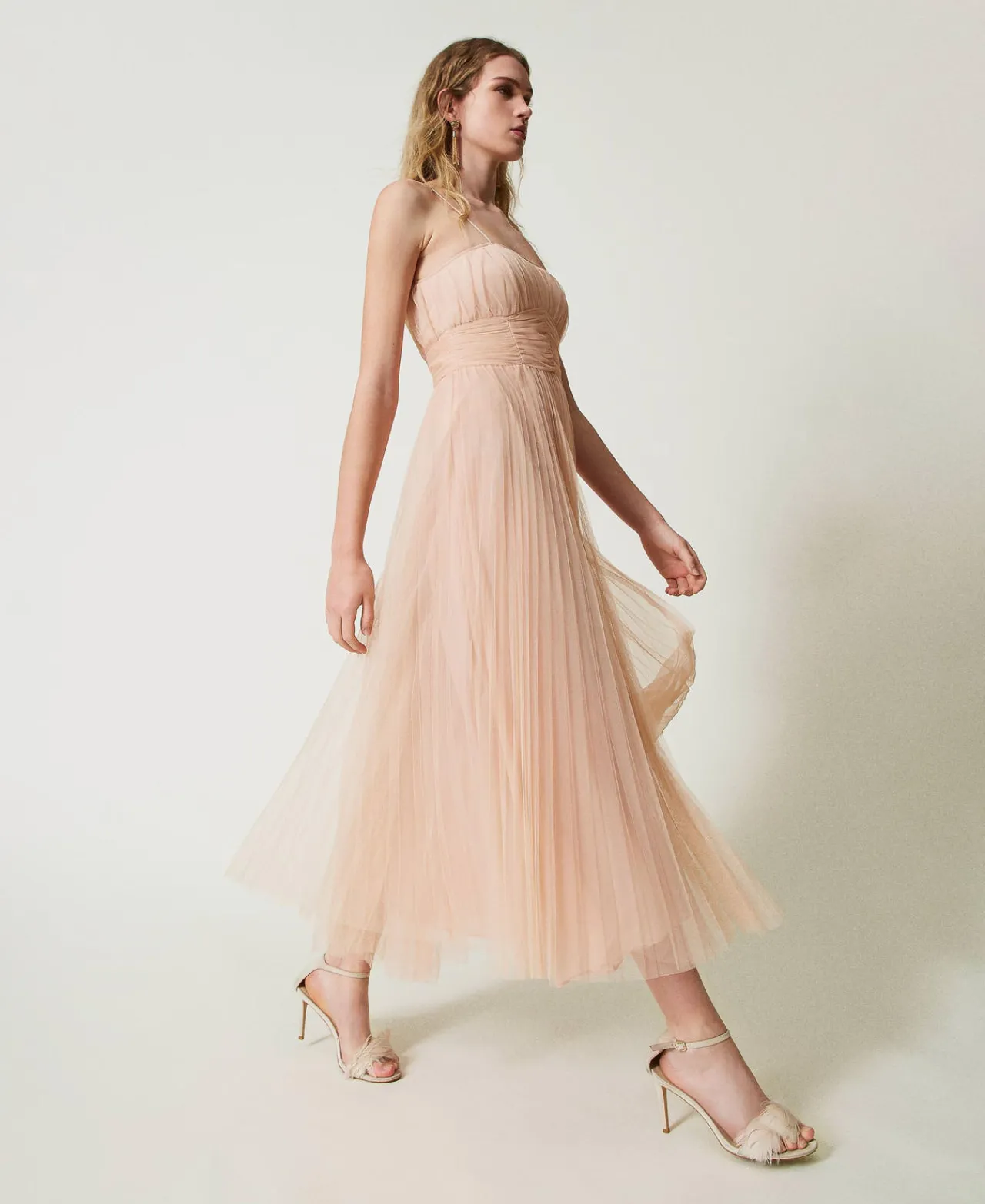 robe_midi_en_tulle_pliss_0.webp Robes De Cérémonie | Robes Élégantes*TWINSET Milano Robe Midi En Tulle Plissé Nude Clair