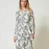 Robes De Cérémonie | Robes Midi*TWINSET Milano Robe Midi Jacquard Avec Imprimé Jaguar Imprimé Jaguars Noir/Blanc Neige