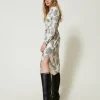 Robes De Cérémonie | Robes Midi*TWINSET Milano Robe Midi Jacquard Avec Imprimé Jaguar Imprimé Jaguars Noir/Blanc Neige