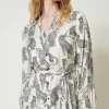 Robes De Cérémonie | Robes Midi*TWINSET Milano Robe Midi Jacquard Avec Imprimé Jaguar Imprimé Jaguars Noir/Blanc Neige