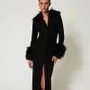 Pulls Et Cardigans | Robes De Cérémonie*TWINSET Milano Robe-cardigan Longue En Laine Mélangée Et Fausse Fourrure Noir
