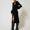 Pulls Et Cardigans | Robes De Cérémonie*TWINSET Milano Robe-cardigan Longue En Laine Mélangée Et Fausse Fourrure Noir