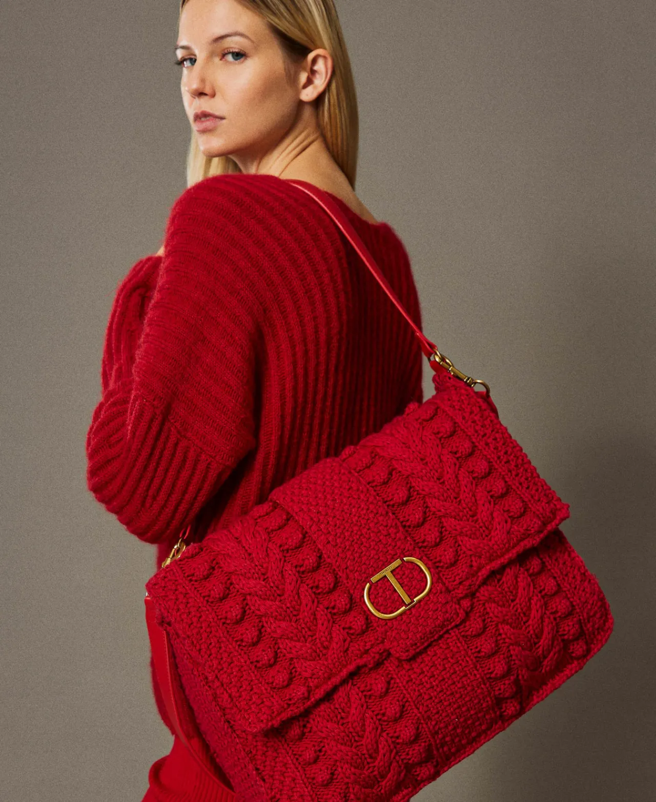 Sacs Porté Épaule | Sacs À Bandoulière*TWINSET Milano Sac à Bandoulière Tricot «Emma» Rouge Vénitien