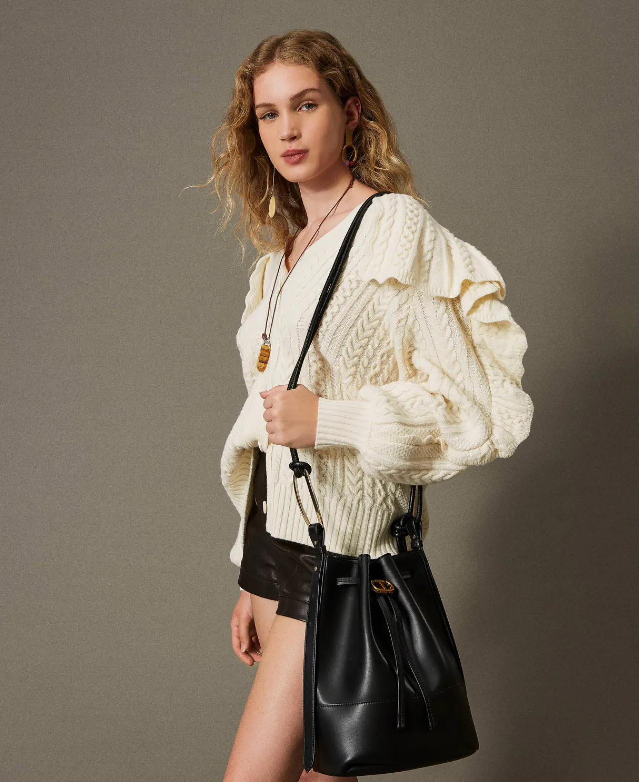 Sacs Porté Épaule | Sacs À Bandoulière*TWINSET Milano Sac Seau «Jane» En Cuir Noir