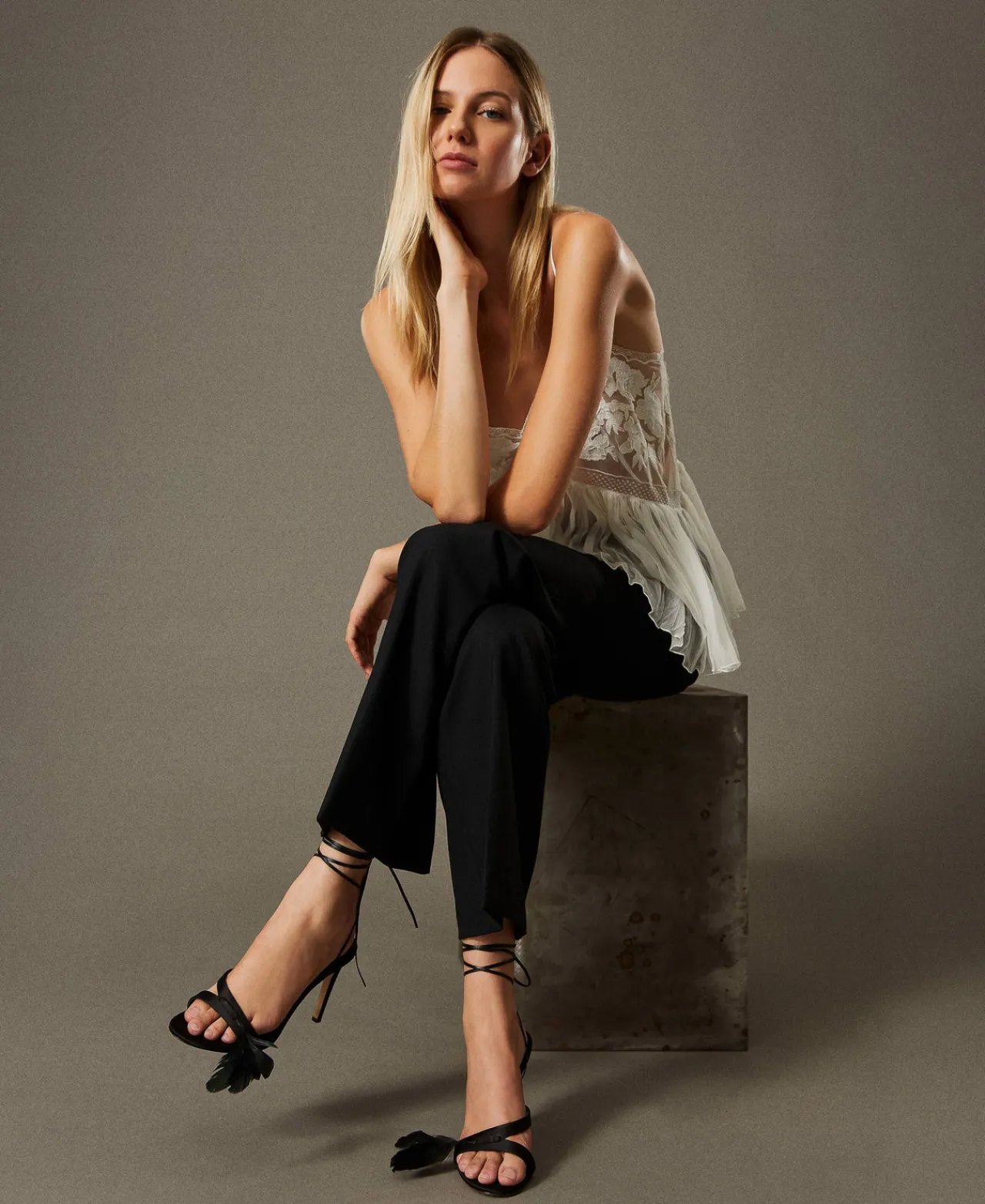 Chaussures À Talons | Escarpins Et Sandales*TWINSET Milano Sandales Avec Lacets Et Plumes Noir