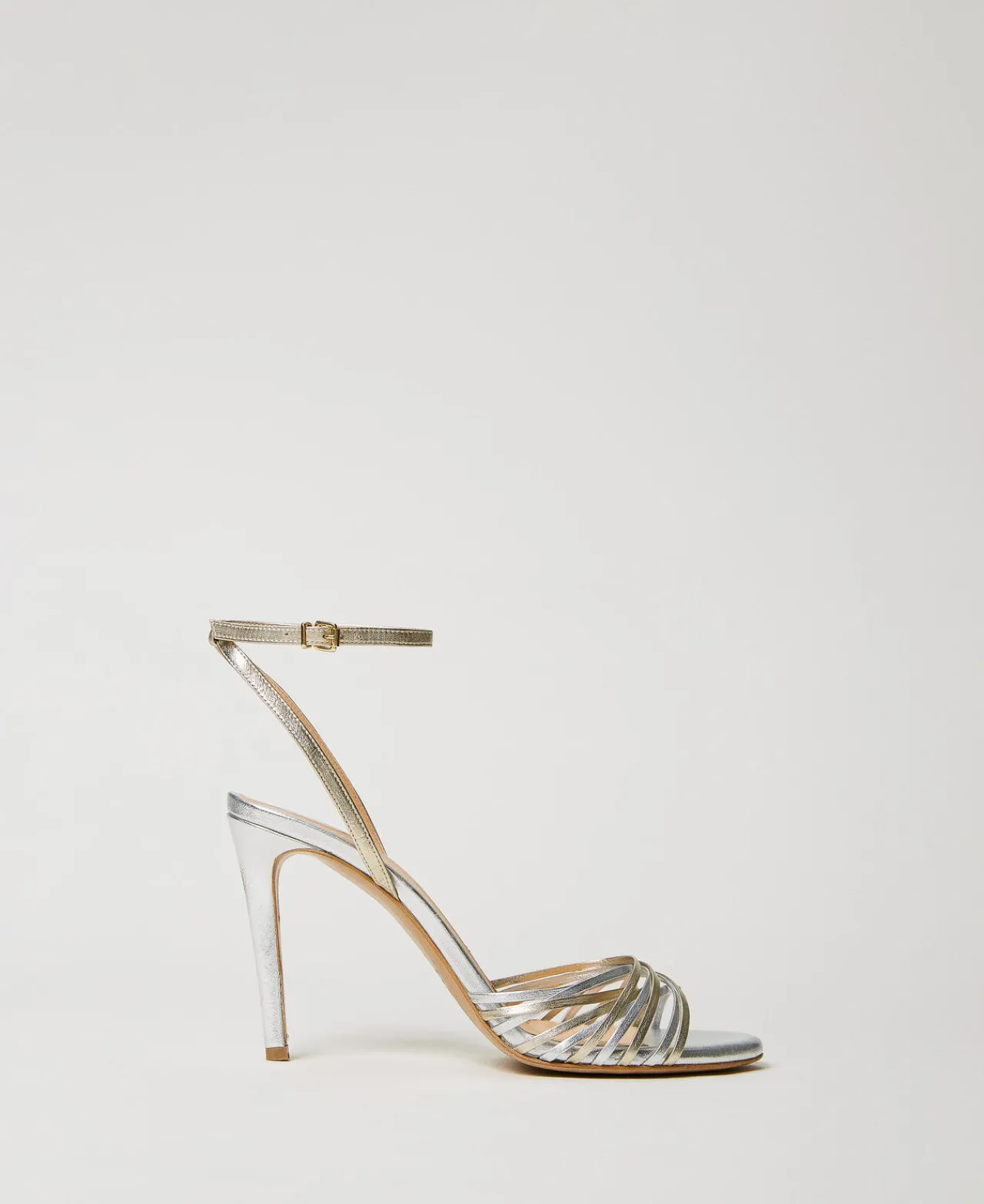 Chaussures À Talons | Escarpins Et Sandales*TWINSET Milano Sandales Cage En Cuir Lamé Bicolore Argent/Or