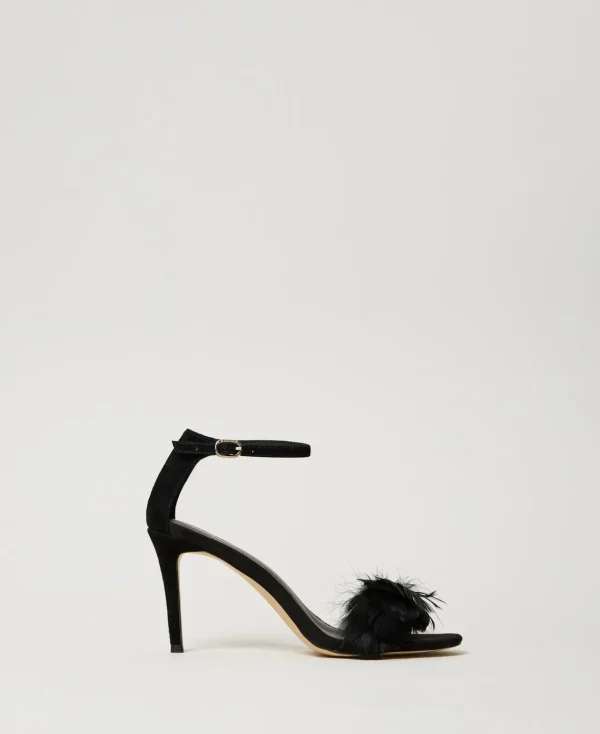 Chaussures À Talons | Escarpins Et Sandales*TWINSET Milano Sandales En Cuir Avec Plumes Noir
