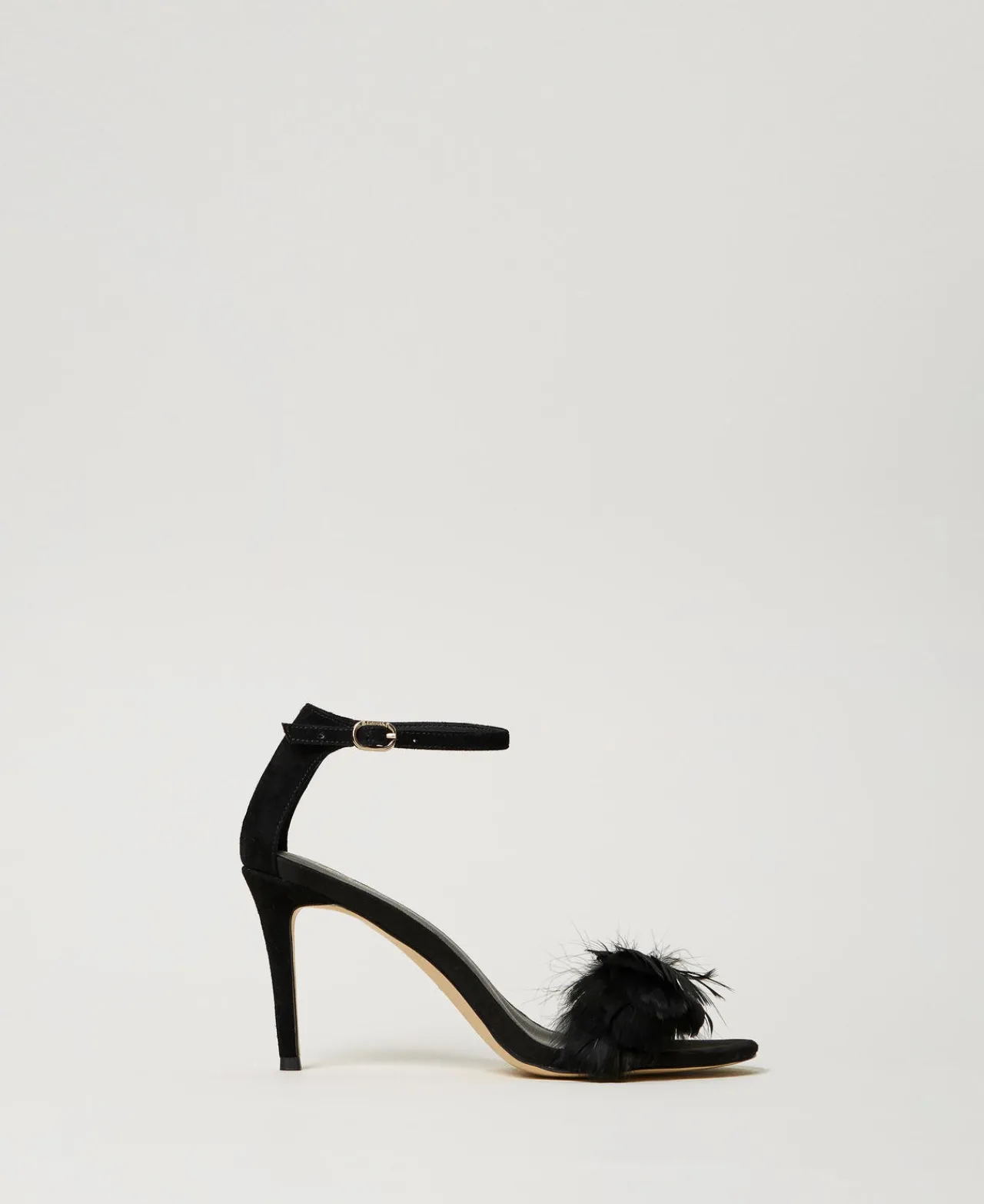sandales_en_cuir_avec_plu_0.webp Chaussures À Talons | Escarpins Et Sandales*TWINSET Milano Sandales En Cuir Avec Plumes Noir