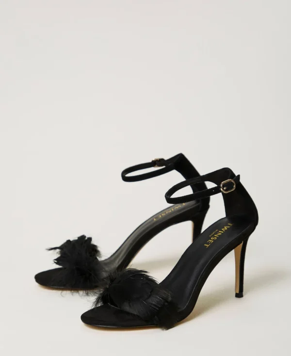 Chaussures À Talons | Escarpins Et Sandales*TWINSET Milano Sandales En Cuir Avec Plumes Noir