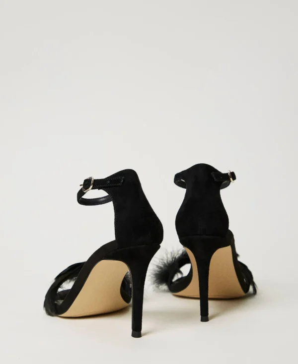 Chaussures À Talons | Escarpins Et Sandales*TWINSET Milano Sandales En Cuir Avec Plumes Noir