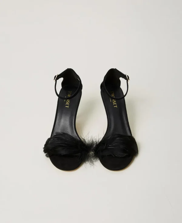 Chaussures À Talons | Escarpins Et Sandales*TWINSET Milano Sandales En Cuir Avec Plumes Noir