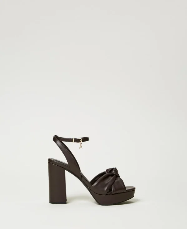 sandales_plateformes_avec_0.webp Chaussures À Talons | Escarpins Et Sandales*TWINSET Milano Sandales Plateformes Avec Nœud Marron « Molè »