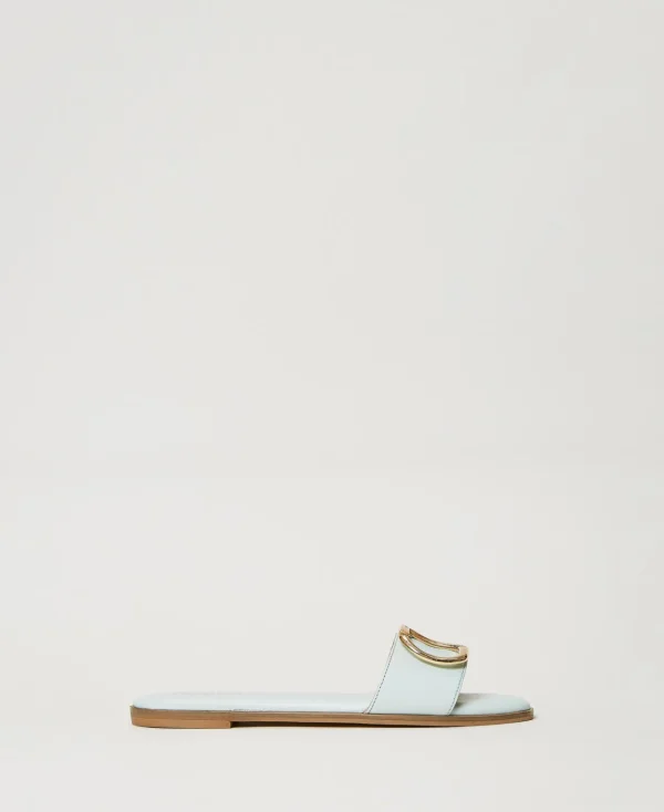 Chaussures Plates | Escarpins Et Sandales*TWINSET Milano Sandales Slides En Cuir Avec Oval T Vert Agave