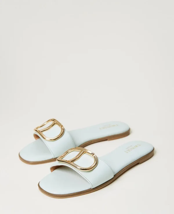 Chaussures Plates | Escarpins Et Sandales*TWINSET Milano Sandales Slides En Cuir Avec Oval T Vert Agave
