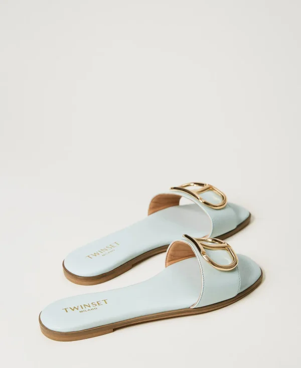 Chaussures Plates | Escarpins Et Sandales*TWINSET Milano Sandales Slides En Cuir Avec Oval T Vert Agave