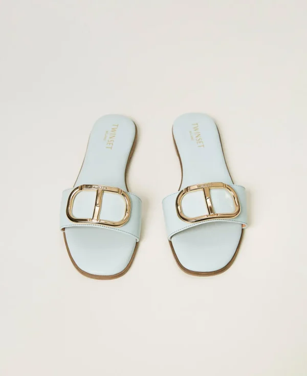 Chaussures Plates | Escarpins Et Sandales*TWINSET Milano Sandales Slides En Cuir Avec Oval T Vert Agave