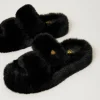 Escarpins Et Sandales | Chaussures Plates*TWINSET Milano Sandales Slides En Fausse Fourrure Noir