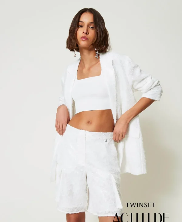 Shorts*TWINSET Milano Short Avec Sequins All-over Blanc "Papers"