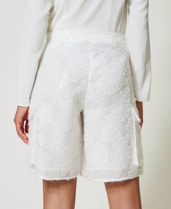 Shorts*TWINSET Milano Short Avec Sequins All-over Blanc "Papers"
